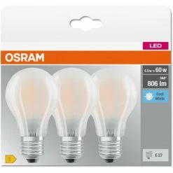 OSRAM LED BASE Classic A60, Matte Filament LED-Lampen Aus Glas Für E27 Sockel, Birnenform, Kaltweiß (4000K), 806 Lumen, Ersatz Für Herkömmliche 60W-Glühbirnen, 3er-Box -OSRAM Shop 54883527 3