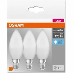 OSRAM LED BASE Classic B40, Matte Filament LED-Lampen Aus Glas Für E14 Sockel, Kerzenform, Kaltweiß (4000K), 806 Lumen, Ersatz Für Herkömmliche 40W-Glühbirnen, 3er-Box -OSRAM Shop 54883555 3
