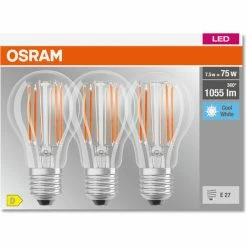 OSRAM LED BASE Classic A75, Klare Filament LED-Lampen Aus Glas Für E27 Sockel, Birnenform, Kaltweiß (4000K), 1055 Lumen, Ersatz Für Herkömmliche 75W-Glühbirnen, 3er-Box 2 OSRAM LED BASE Classic A75, Klare Filament LED-Lampen Aus Glas Für E27 Sockel, Birnenform, Kaltweiß (4000K), 1055 Lumen, Ersatz Für Herkömmliche 75W-Glühbirnen, 3er-Box -OSRAM Shop 54883560 3