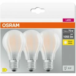 OSRAM LED BASE Classic A75, Matte Filament LED-Lampen Aus Glas Für E27 Sockel, Birnenform, Warmweiß (2700K), 1055 Lumen, Ersatz Für Herkömmliche 75W-Glühbirnen, 3er-Box -OSRAM Shop 54883563 3