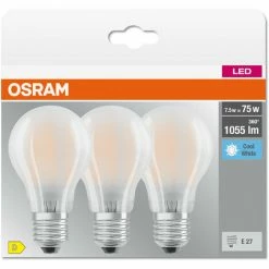 OSRAM LED BASE Classic A75, Matte Filament LED-Lampen Aus Glas Für E27 Sockel, Birnenform, Kaltweiß (4000K), 1055 Lumen, Ersatz Für Herkömmliche 75W-Glühbirnen, 3er-Box -OSRAM Shop 54883564 3