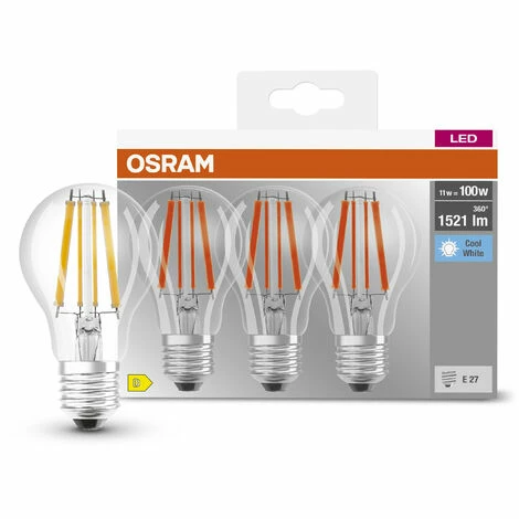 OSRAM LED BASE Classic A100, klare Filament LED-Lampen aus Glas für E27 Sockel, Birnenform, Kaltweiß (4000K), 1521 Lumen, Ersatz für herkömmliche 100W-Glühbirnen, 3er-Box OSRAM LED BASE Classic A100, Klare Filament LED-Lampen Aus Glas Für E27 Sockel, Birnenform, Kaltweiß (4000K), 1521 Lumen, Ersatz Für Herkömmliche 100W-Glühbirnen, 3er-Box -OSRAM Shop 54883572 2