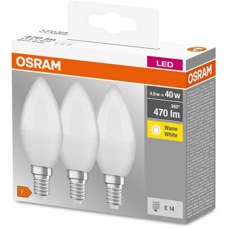 OSRAM LED Base Classic B, in Kerzenform mit E14-Sockel, Nicht Dimmbar, Ersetzt 40 Watt, Matt, Warmweiß - 2700 Kelvin, 3er-Pack OSRAM LED Base Classic B, In Kerzenform Mit E14-Sockel, Nicht Dimmbar, Ersetzt 40 Watt, Matt, Warmweiß - 2700 Kelvin, 3er-Pack -OSRAM Shop 54883713 2