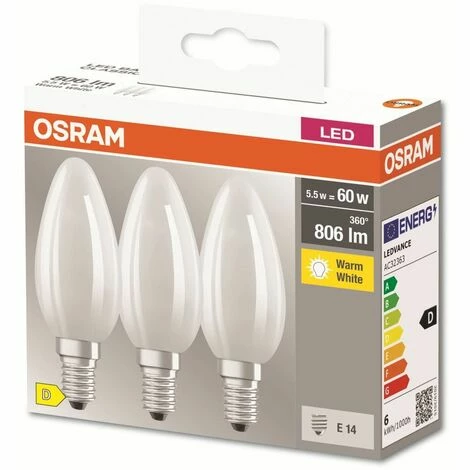 OSRAM LED-Lampe, CLA60, matt, E14, EEK: D, 5,5W, 806lm, 2700K, 3 Stk OSRAM LED-Lampe, CLA60, Matt, E14, EEK: D, 5,5W, 806lm, 2700K, 3 Stk -OSRAM Shop 68775845 2